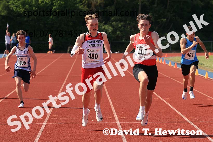 Mens under-17s 200 metres, 2025 North Eastern Track and Field Champs., Shildon, County Durham. Photo: David T. Hewitson/Sports for All Pics